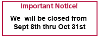 Closed Sept and Oct 2025